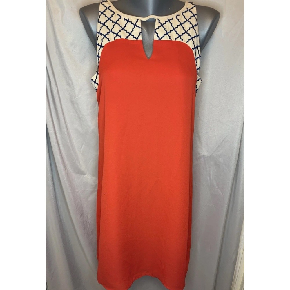 Sundress Embroidered Ogee Top Cream/Blue & Salmon, Sleeveless Lined Dress Medium